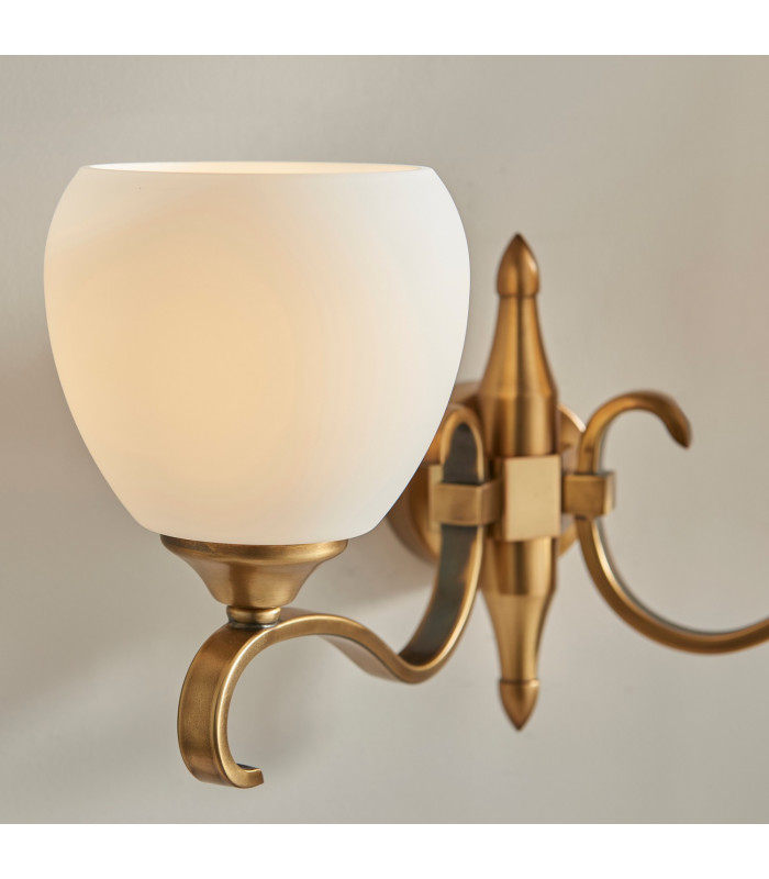 Columbia 2 Light Indoor Twin Wall Light Antique Brass with Opal Glass E14-6
