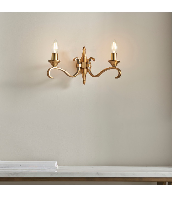 Columbia 2 Light Indoor Twin Wall Light Antique Brass with Opal Glass E14-8