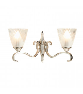 Columbia 2 Light Indoor Twin Wall Light Clear Glass Polished Nickel Plate with Deco Shades E14-1