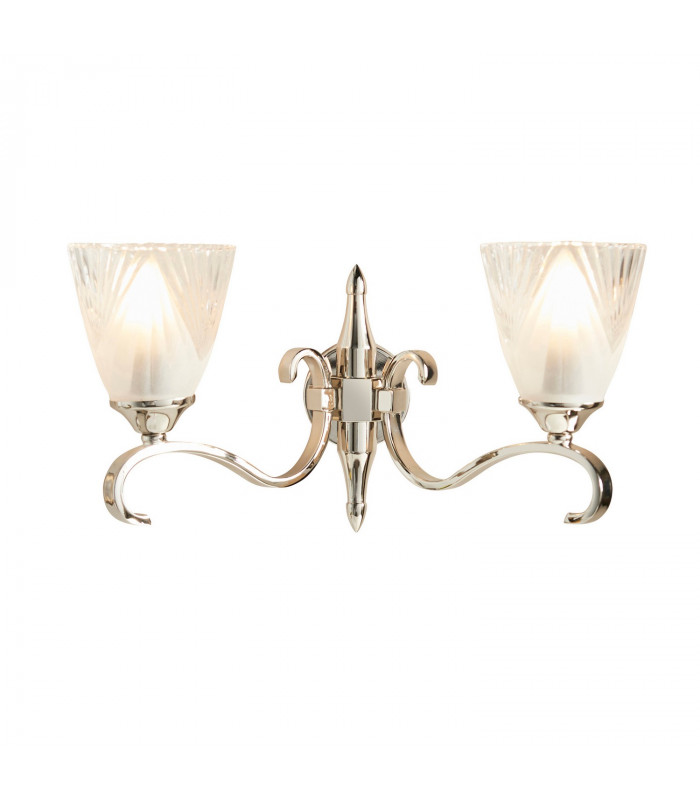 Columbia 2 Light Indoor Twin Wall Light Clear Glass Polished Nickel Plate with Deco Shades E14-1
