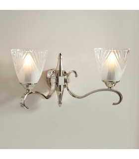 Columbia 2 Light Indoor Twin Wall Light Clear Glass Polished Nickel Plate with Deco Shades E14-2