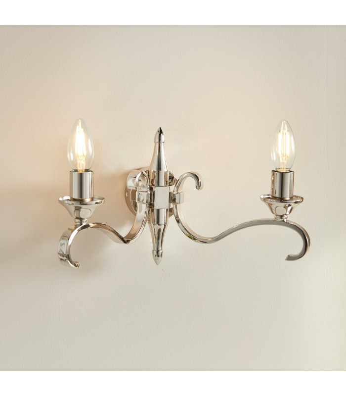 Columbia 2 Light Indoor Twin Wall Light Clear Glass Polished Nickel Plate with Deco Shades E14-7