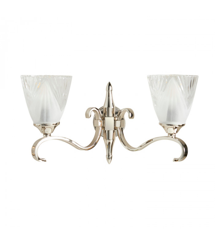 Columbia 2 Light Indoor Twin Wall Light Clear Glass Polished Nickel Plate with Deco Shades E14-9