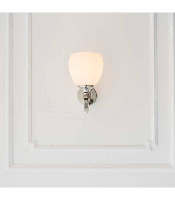 Columbia 1 Light Wall Light Polished Nickel Plate with Matt Opal Glass Shade E14-4