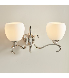 Columbia 2 Light Indoor Twin Wall Light Polished Nickel Plate with Matt Opal Glass E14-2