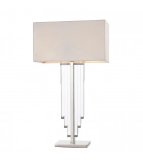 Crystal 2 Light Table Lamp Clear Crystal (K9) Glass Detail Off White Silk Effect with Shade E14-1