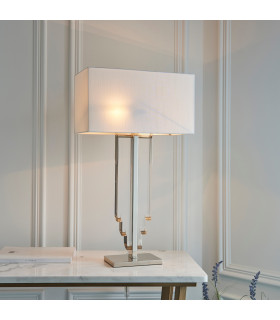 Crystal 2 Light Table Lamp Clear Crystal (K9) Glass Detail Off White Silk Effect with Shade E14-2
