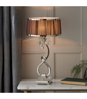 Oksana 1 Light Medium Table Lamp Polished Nickel Plate with Chocolate Shade E14-2