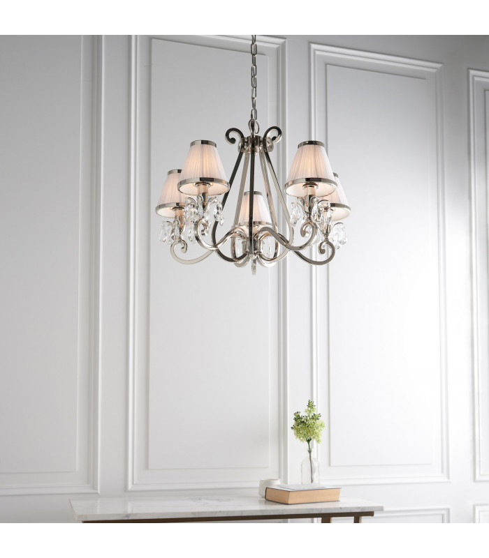 Oksana 5 Light Multi Arm Ceiling Pendant Chandelier Polished Nickel E14-4