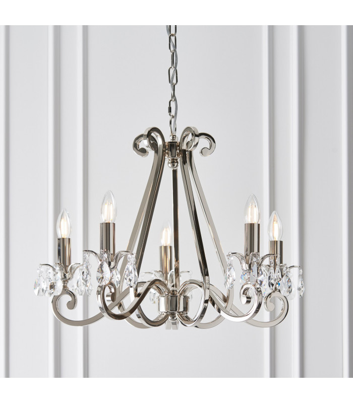 Oksana 5 Light Multi Arm Ceiling Pendant Chandelier Polished Nickel E14-6