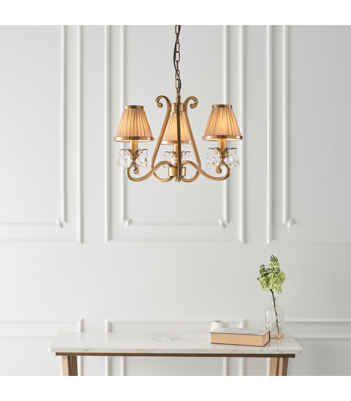 Oksana 3 Light Multi Arm Ceiling Pendant Chandelier Antique Brass E14-3