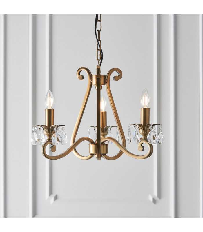 Oksana 3 Light Multi Arm Ceiling Pendant Chandelier Antique Brass E14-7