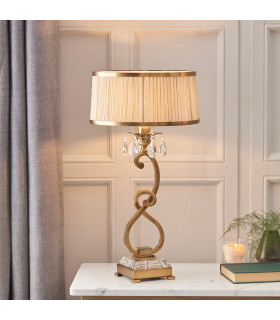 Oksana 1 Light Medium Table Lamp Antique Brass with Beige Shade E14-2