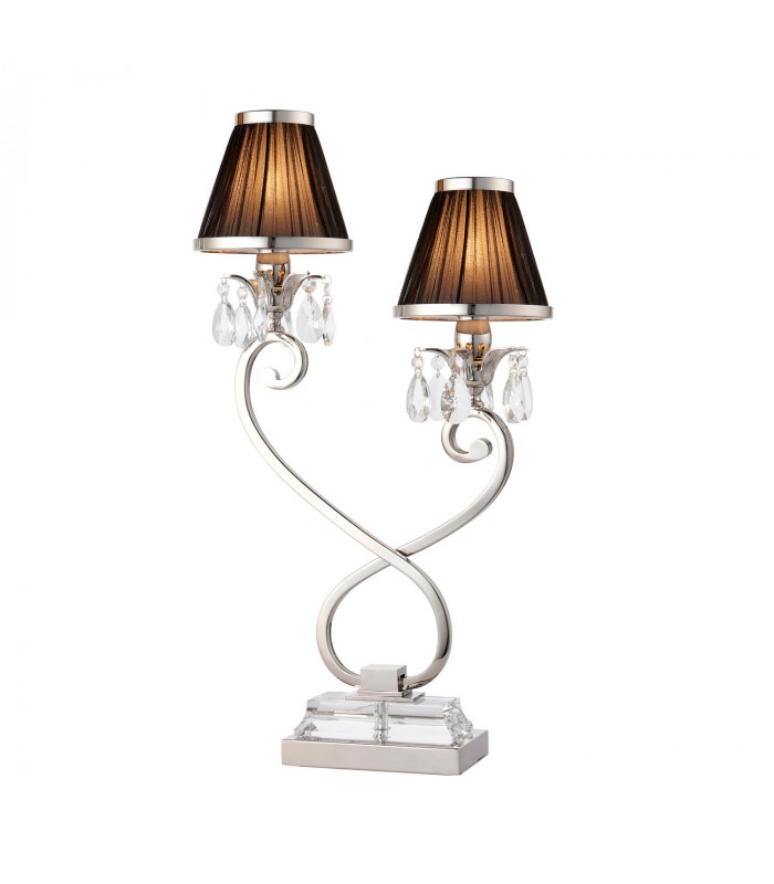 Oksana 2 Light Twin Table Lamp Polished Nickel Plate with Black Shades E14-1