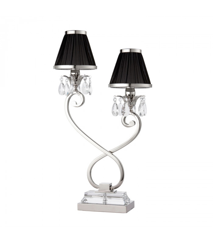 Oksana 2 Light Twin Table Lamp Polished Nickel Plate with Black Shades E14-7