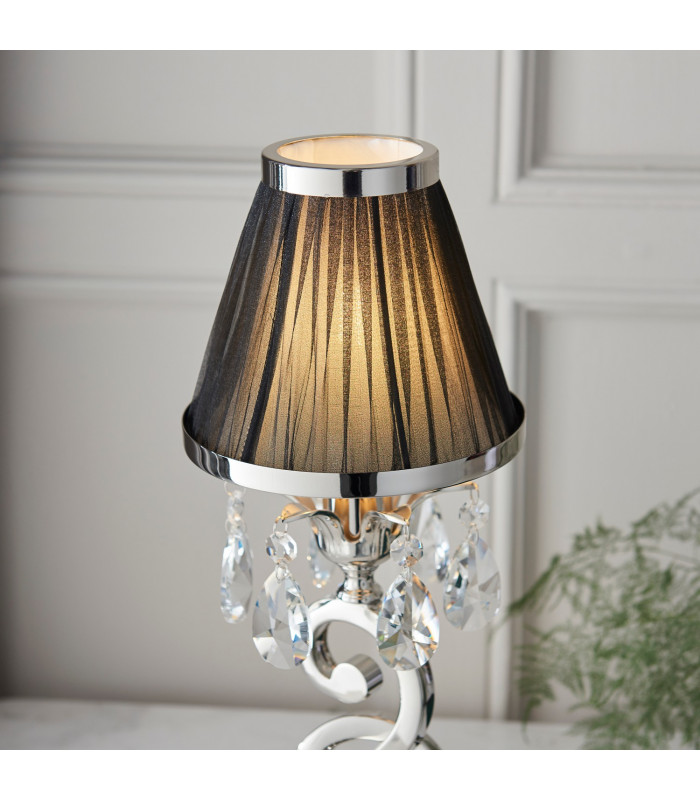 Oksana 1 Light Small Table Lamp Polished Nickel with Black Shade E14-4