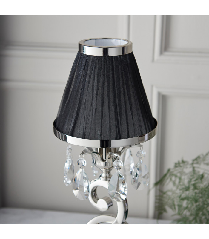 Oksana 1 Light Small Table Lamp Polished Nickel with Black Shade E14-6