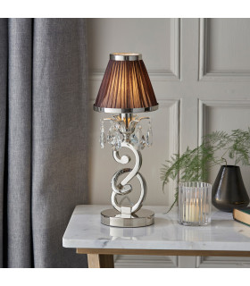 Oksana 1 Light Small Table Lamp Polished Nickel Plate with Chocolate Shade E14-2