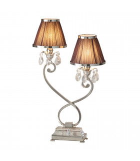 Oksana 2 Light Twin Table Lamp Polished Nickel Plate with Chocolate Shades E14-1