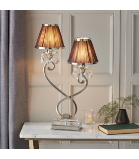 Oksana 2 Light Twin Table Lamp Polished Nickel Plate with Chocolate Shades E14-2