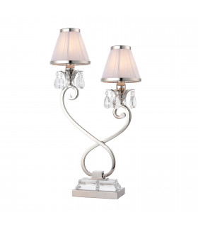 Oksana 2 Light Twin Table Lamp Polished Nickel Plate with White Shades E14-1