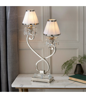 Oksana 2 Light Twin Table Lamp Polished Nickel Plate with White Shades E14-2