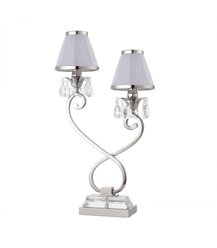 Oksana 2 Light Twin Table Lamp Polished Nickel Plate with White Shades E14-7