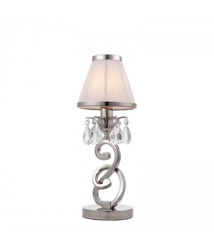 Oksana 1 Light Small Table Lamp Polished Nickel with White Shade E14-1
