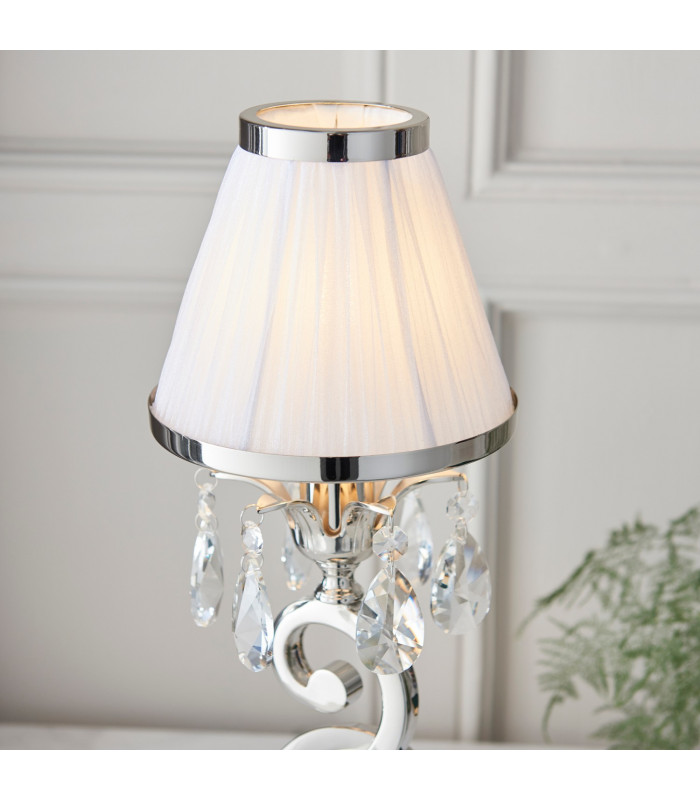 Oksana 1 Light Small Table Lamp Polished Nickel with White Shade E14-3