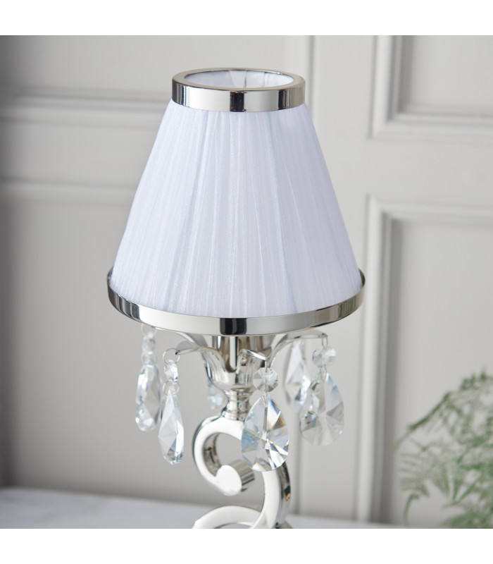Oksana 1 Light Small Table Lamp Polished Nickel with White Shade E14-6