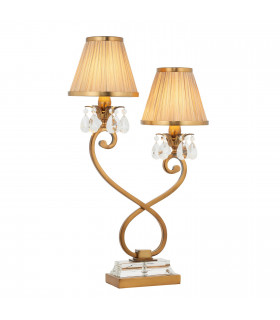 Oksana 2 Light Twin Table Lamp Antique Brass with Beige Shades E14-1