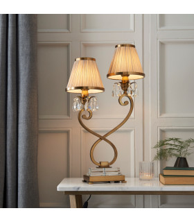 Oksana 2 Light Twin Table Lamp Antique Brass with Beige Shades E14-2