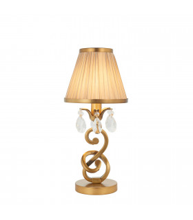 Oksana 1 Light Small Table Lamp Antique Brass with Beige Shades E14-1