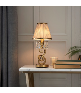 Oksana 1 Light Small Table Lamp Antique Brass with Beige Shades E14-2