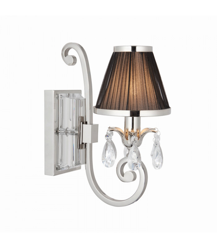 Oksana 1 Light Indoor Candle Wall Light Polished Nickel Plate with Black Shade E14-1