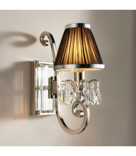 Oksana 1 Light Indoor Candle Wall Light Polished Nickel Plate with Black Shade E14-2