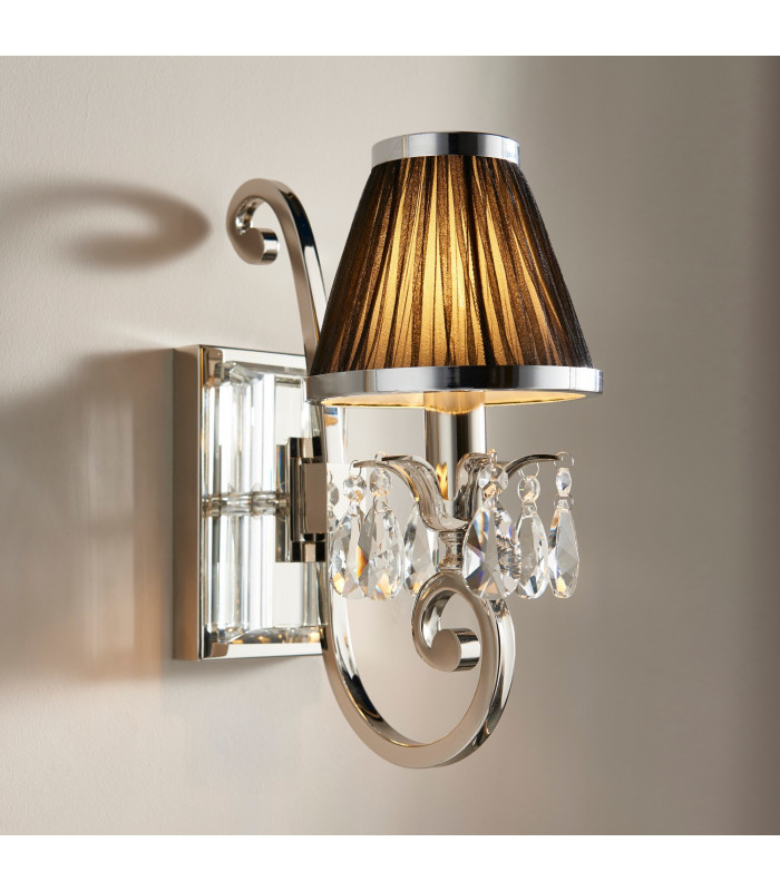 Oksana 1 Light Indoor Candle Wall Light Polished Nickel Plate with Black Shade E14-2