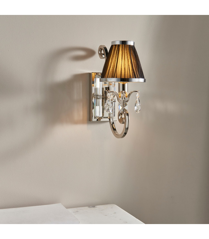 Oksana 1 Light Indoor Candle Wall Light Polished Nickel Plate with Black Shade E14-3