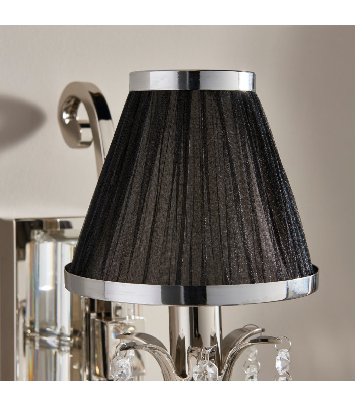 Oksana 1 Light Indoor Candle Wall Light Polished Nickel Plate with Black Shade E14-7