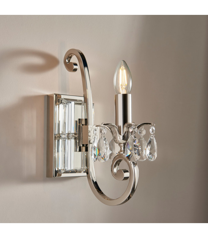 Oksana 1 Light Indoor Candle Wall Light Polished Nickel Plate with Black Shade E14-8