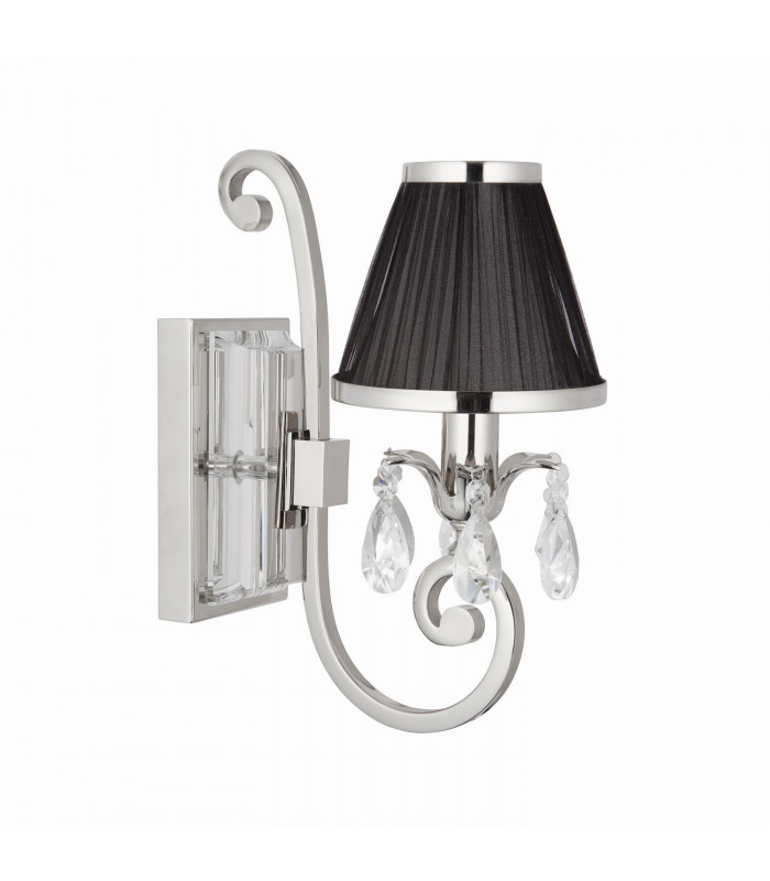 Oksana 1 Light Indoor Candle Wall Light Polished Nickel Plate with Black Shade E14-9