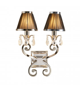 Oksana 2 Light Indoor Twin Candle Wall Light Polished Nickel Plate with Black Shades E14-1