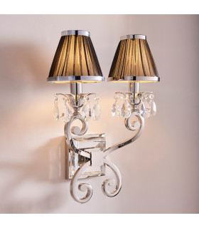 Oksana 2 Light Indoor Twin Candle Wall Light Polished Nickel Plate with Black Shades E14-2