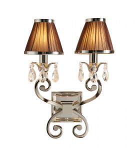 Oksana 2 Light Indoor Twin Candle Wall Light Polished Nickel Plate with Chocolate Shades E14-1