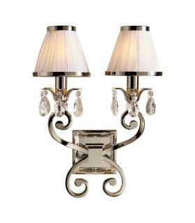 Oksana 2 Light Indoor Twin Candle Wall Light Polished Nickel Plate with White Shades E14-1