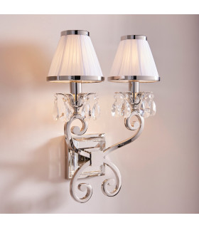 Oksana 2 Light Indoor Twin Candle Wall Light Polished Nickel Plate with White Shades E14-2
