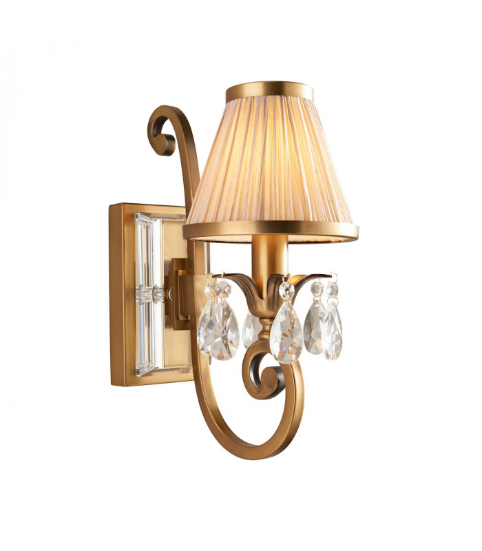Oksana 1 Light Indoor Candle Wall Light Antique Brass with Beige Shade E14-1