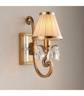 Oksana 1 Light Indoor Candle Wall Light Antique Brass with Beige Shade E14-2