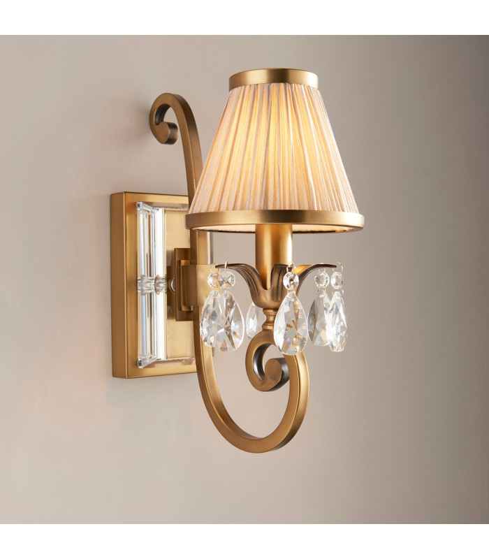 Oksana 1 Light Indoor Candle Wall Light Antique Brass with Beige Shade E14-2