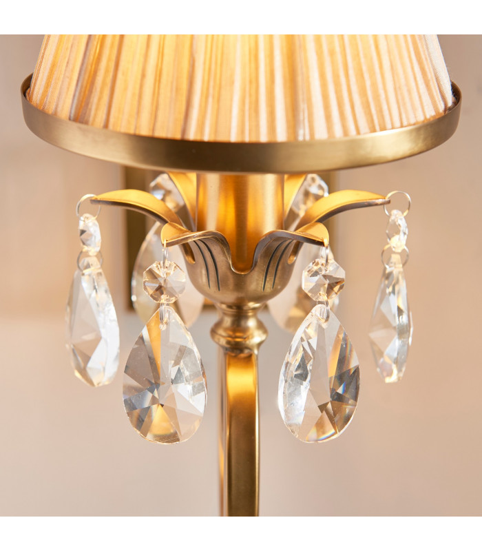 Oksana 1 Light Indoor Candle Wall Light Antique Brass with Beige Shade E14-5